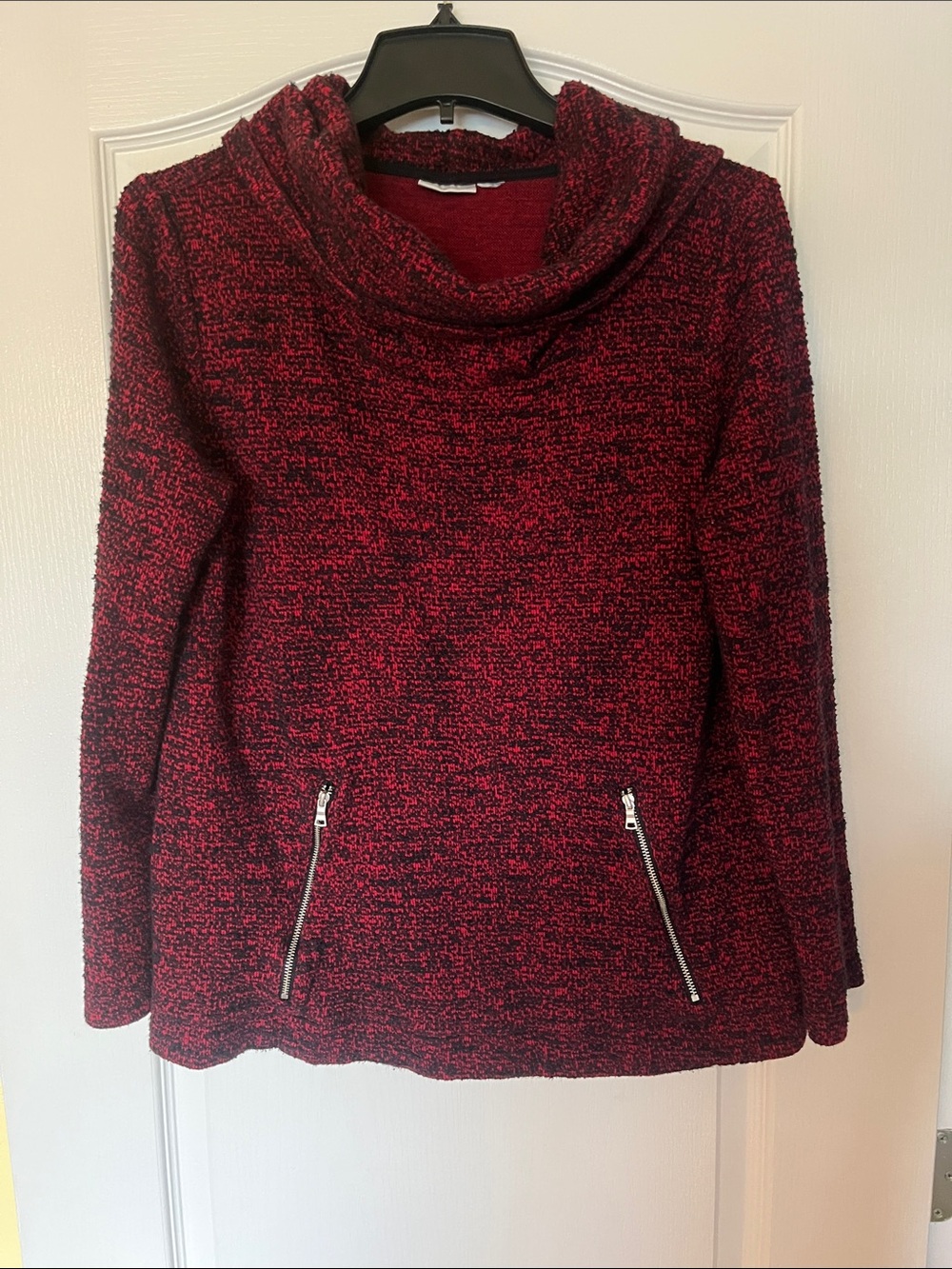 croft & barrow Red Marled Cowl Neck Sweater with Zip Pockets